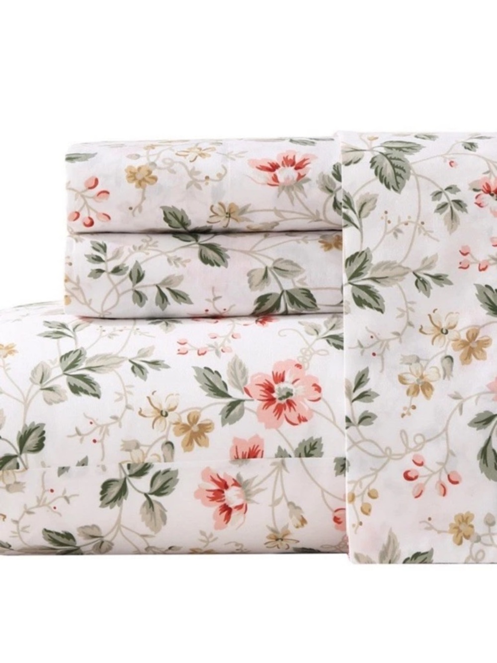 Laura Ashley ~ FULL ~ Meadow Floral Beige 4 Pc Sheet Set ~ 100% Cotton Percale - Picture 7 of 8